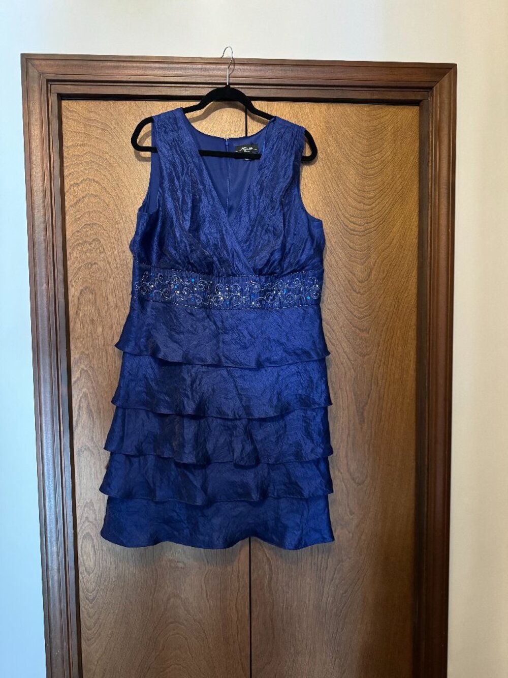 R&M Richards 16W Tiered/Ruffled Midi Dress Sleeveless V Neck Beading Sequins